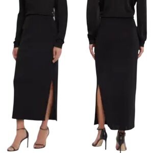 MISOOK Midi Skirt Knit Elastic Waist Pull On Straight Black Size S